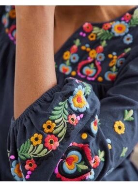 Boden Embroidered Jersey Midi Dress Navy Blue 2P Flowers